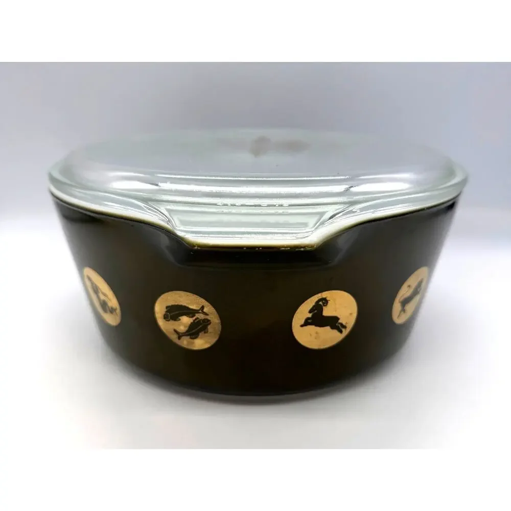 Vintage MCM 1961 Rare PYREX Promo Zodiac Green Casserole Dish No. 475 - B & Lid